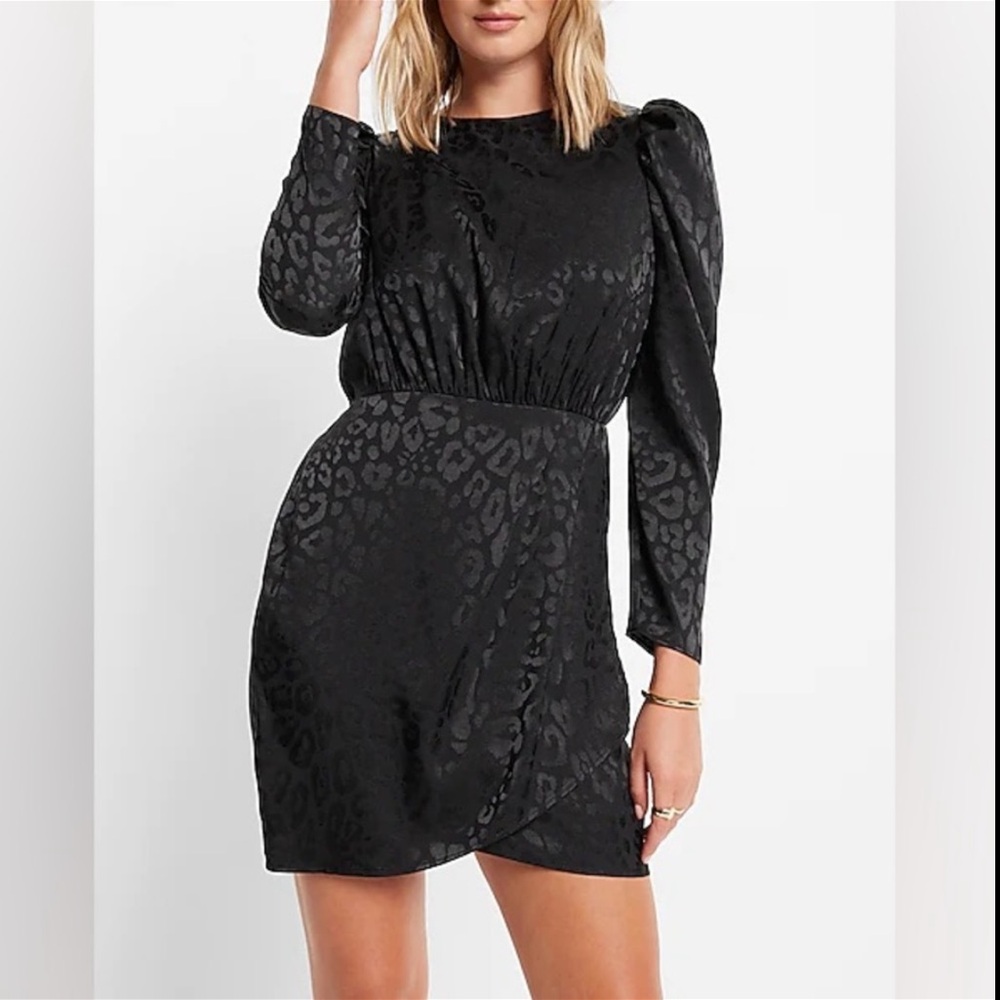 SOLD SOLD! EXPRESS Satin Leopard Jacquard Puff Sleeve Mini Sheath Dress
